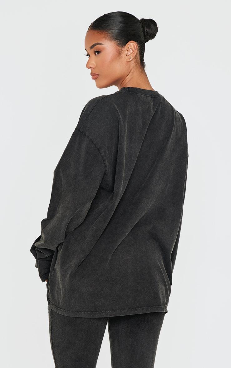 PRETTYLITTLETHING Black Embossed Logo Washed Long Sleeve T-shirt Product Image