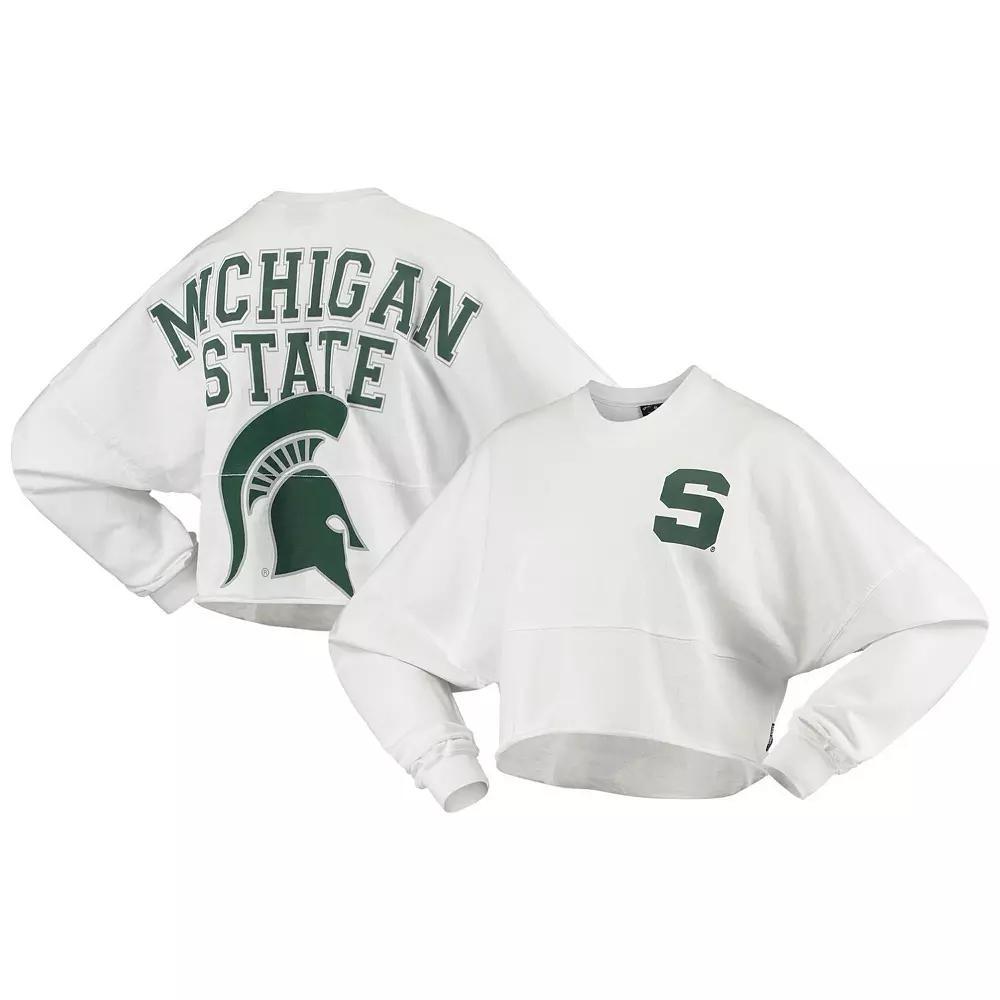 Women's White Michigan State Spartans Raw Hem Cropped Spirit Jersey Long Sleeve T-Shirt, Size: 2XL Product Image