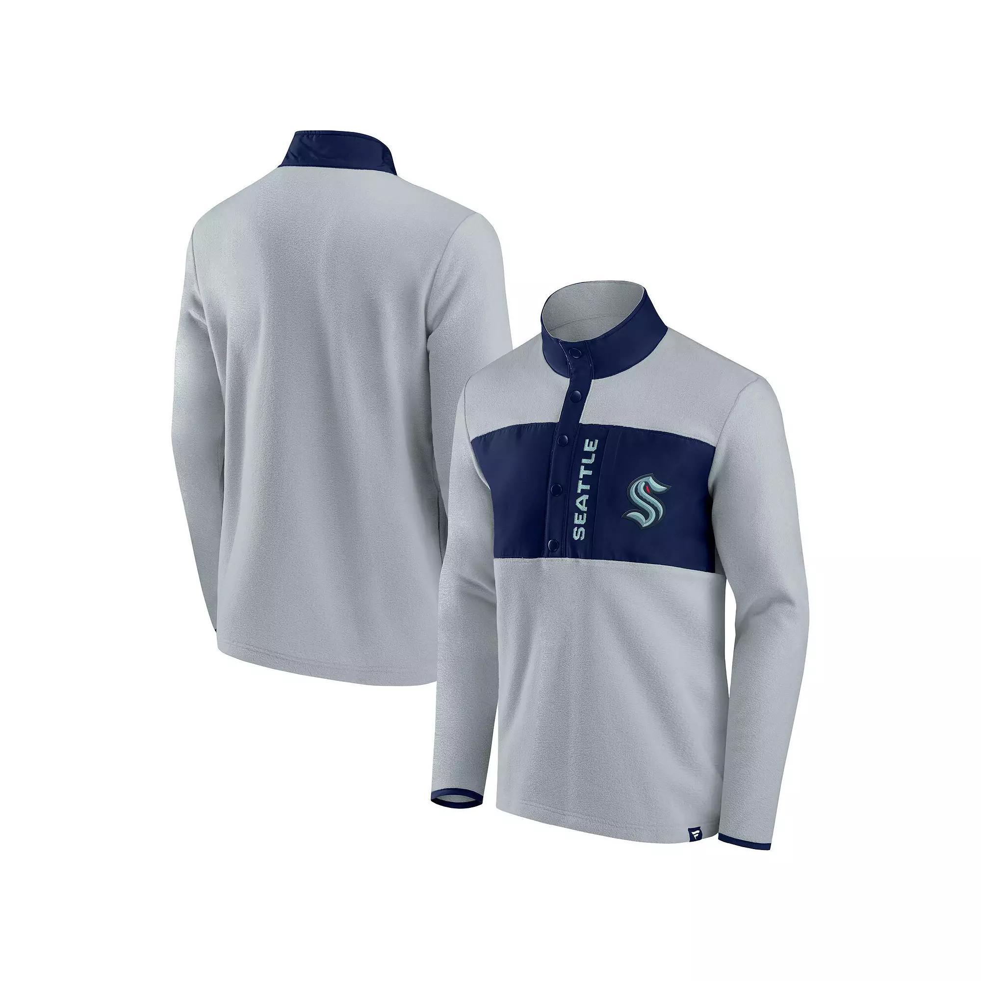Men's Fanatics Branded Gray/Deep Sea Blue Seattle Kraken Omni Polar Fleece Quarter-Snap Jacket, Size: 2XL, Krk Grey Product Image
