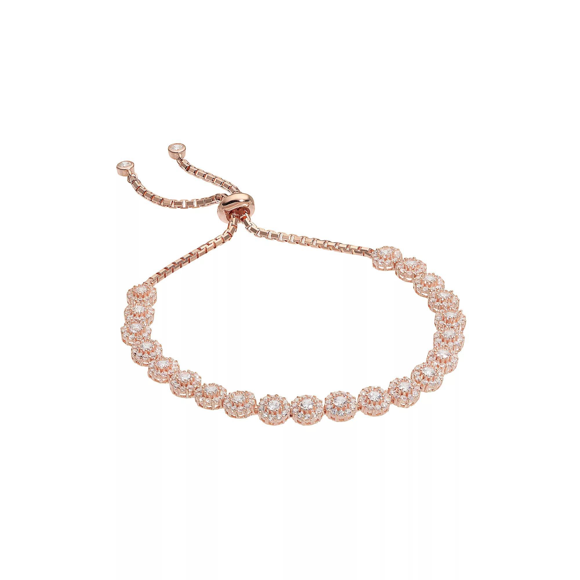Sterling Silver Cubic Zirconia Cluster Bolo Bracelet, Women's, Size: 7", 14k Rose Gold Plated Product Image