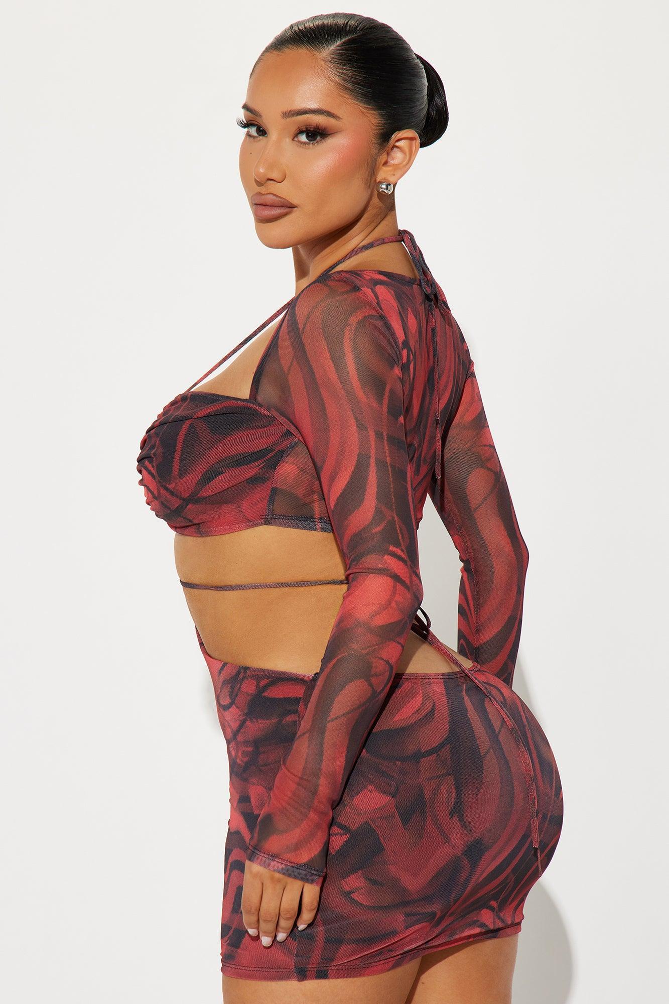 Keep It Sweet Mesh Micro Mini Dress - Red/Black Product Image