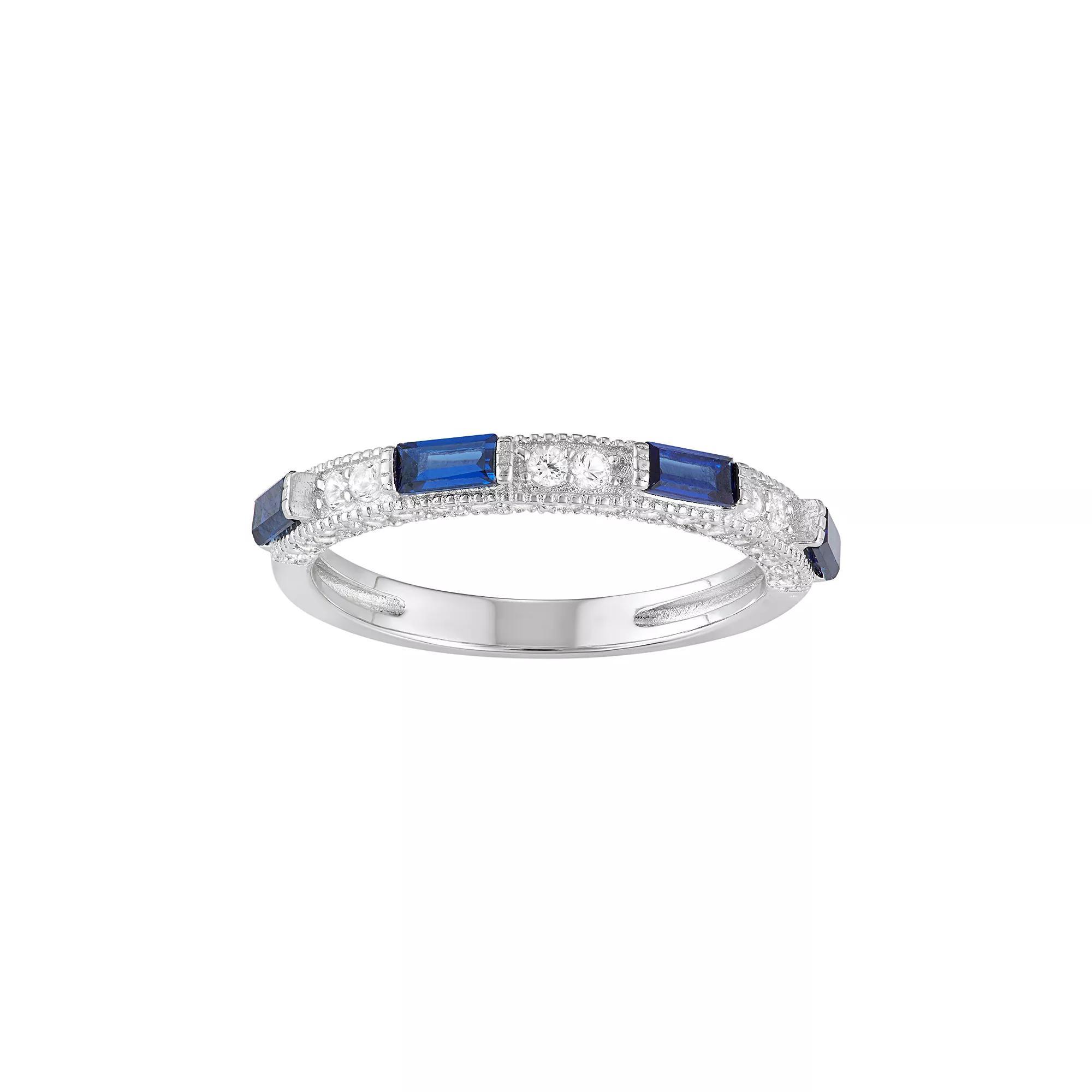 Sterling Silver Lab-Created White & Blue Sapphire Anniversary Ring, Women's, Size: 6 Product Image