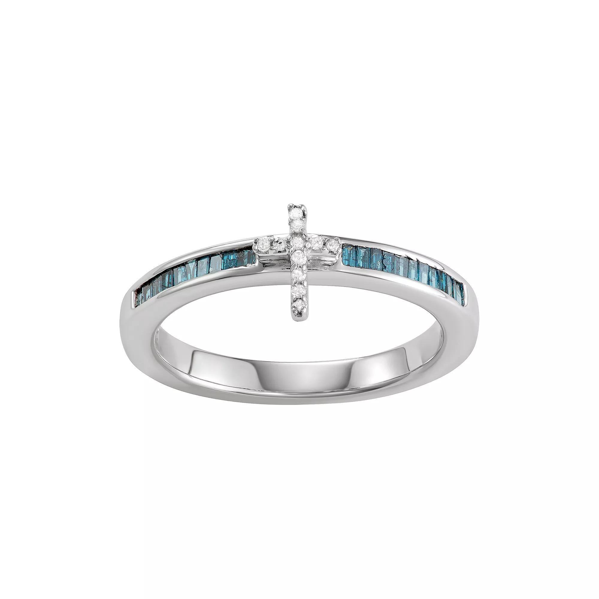 Jewelexcess Sterling Silver Blue & White Diamond Accent Cross Ring, Women's, Size: 6, Silvertone Product Image