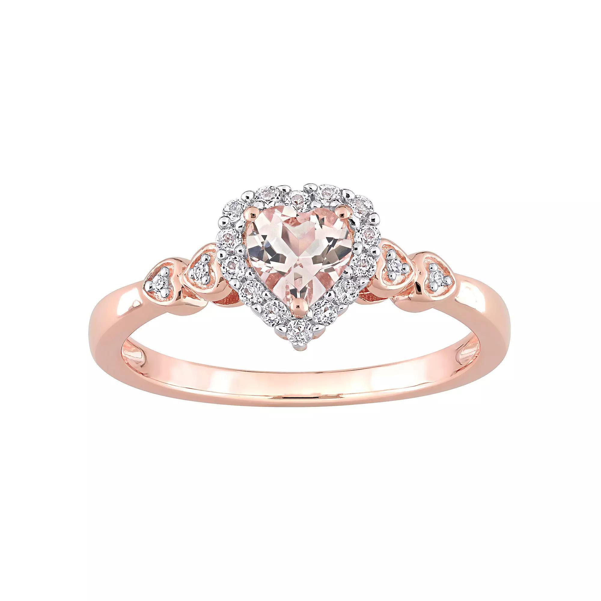 Stella Grace 18k Rose Gold Over Silver Morganite, White Topaz & Diamond Accent Heart Ring, Women's, Rose Gold Tone Product Image