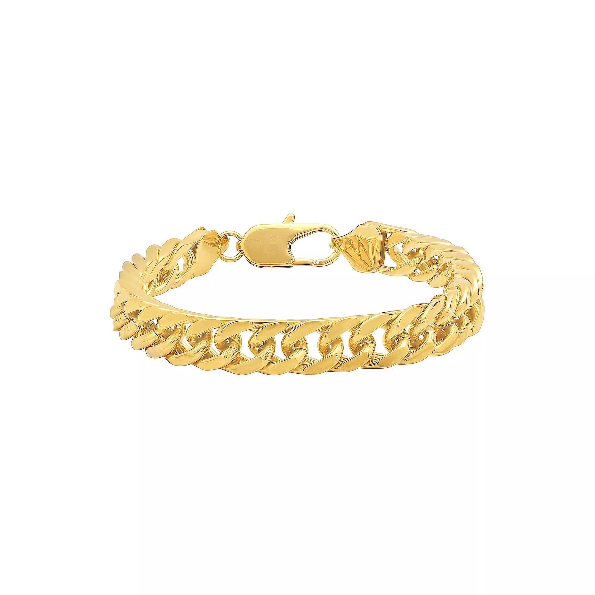Steel Nation Men's Gold Tone Ion-Plated Stainless Steel Curb Link Bracelet, Size: 8.75, Silver Product Image