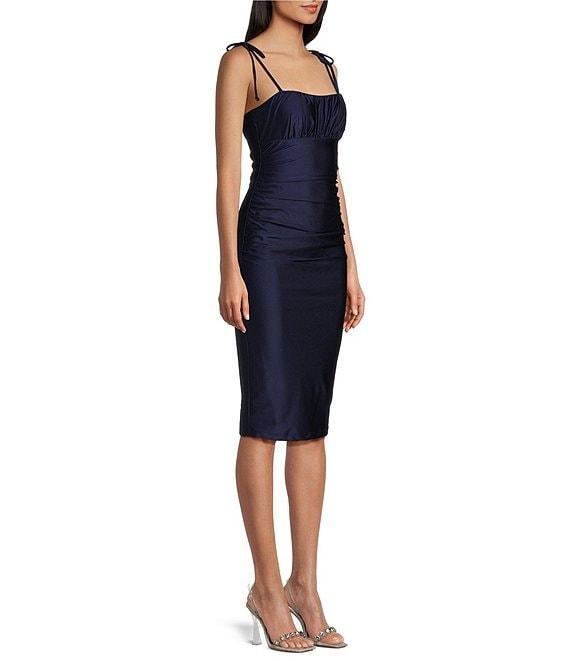 Honey and Rosie Spaghetti Tie Strap Shirred Midi Dress Product Image
