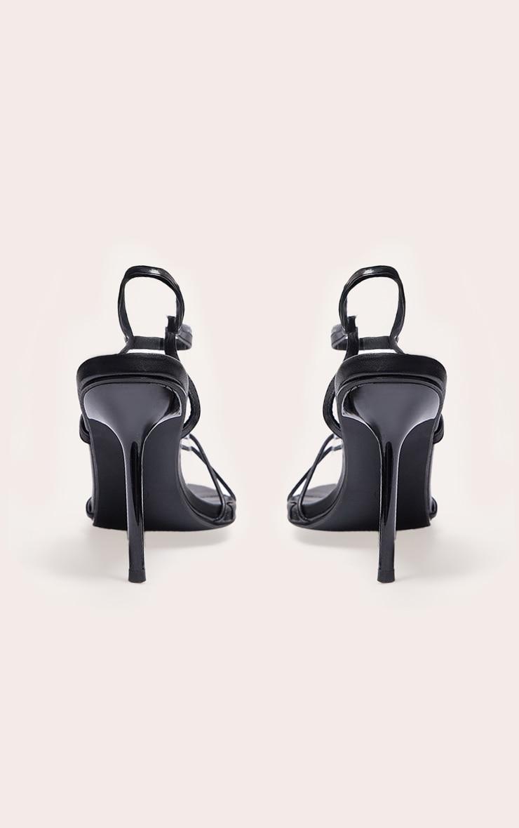 Black PU Point Toe Thin Strappy High Stiletto Heeled Sandals Product Image