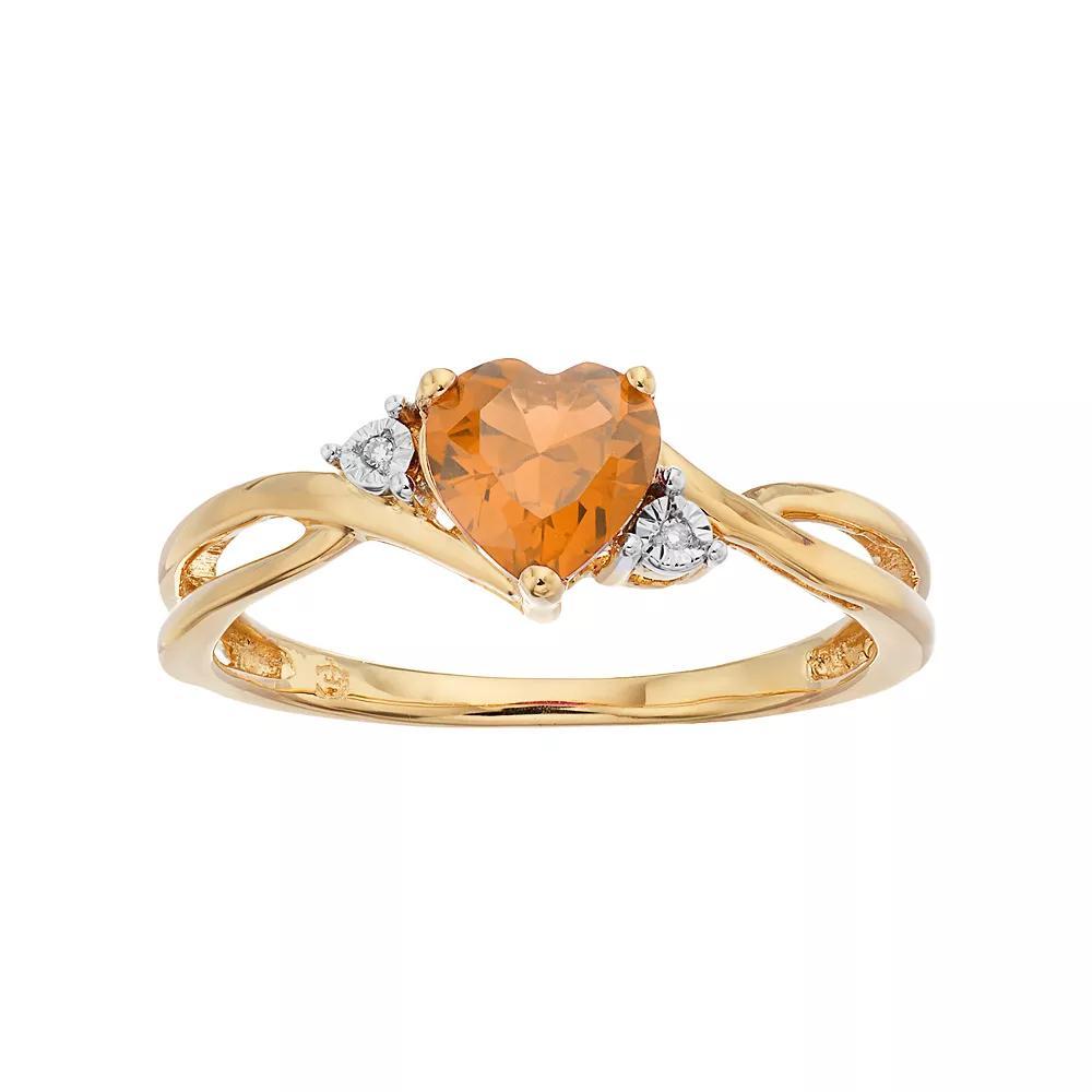 10k Gold Citrine & Diamond Accent Swirl Heart Ring, Women's, Size: 6, Orange Product Image