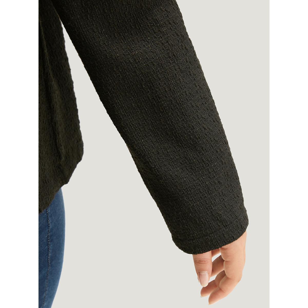 Plus Size Plain Tweed Texture Buckle Detail Blazer Women Black Texture Work Jackets BloomChic 14-16/1X Product Image