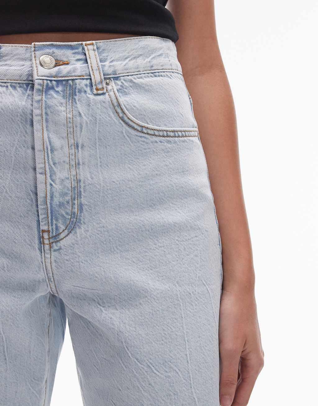 Topshop Tall mid rise loose fit straight jean in bleach Product Image