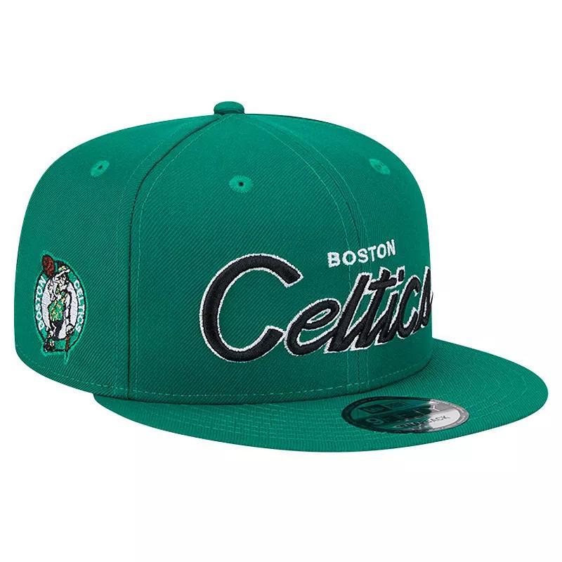 Mens New Era Kelly Boston Celtics Evergreen Script Side Patch 9FIFTY Snapback Hat Product Image