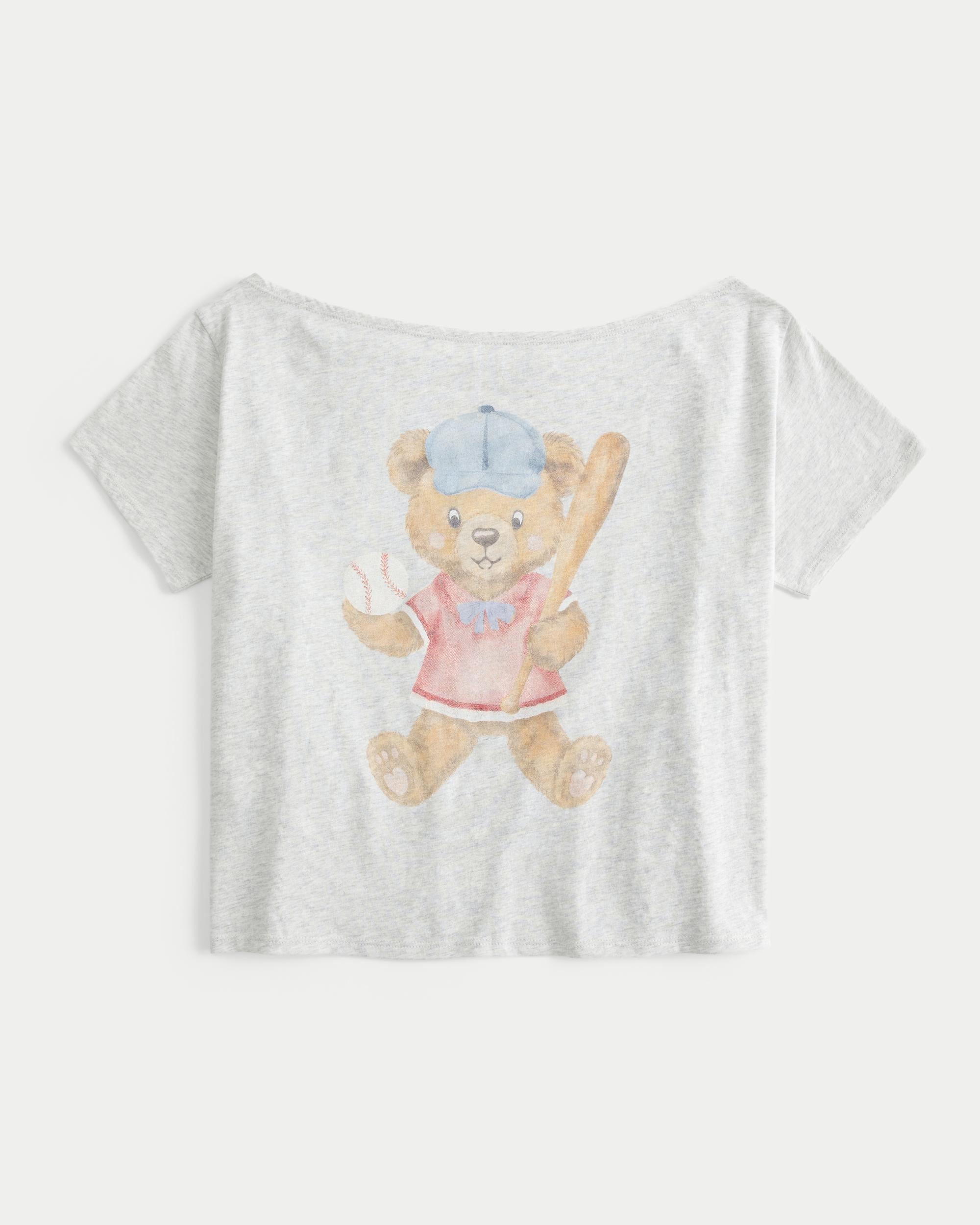 Easy Off-the-Shoulder Baseball Graphic Tee Product Image