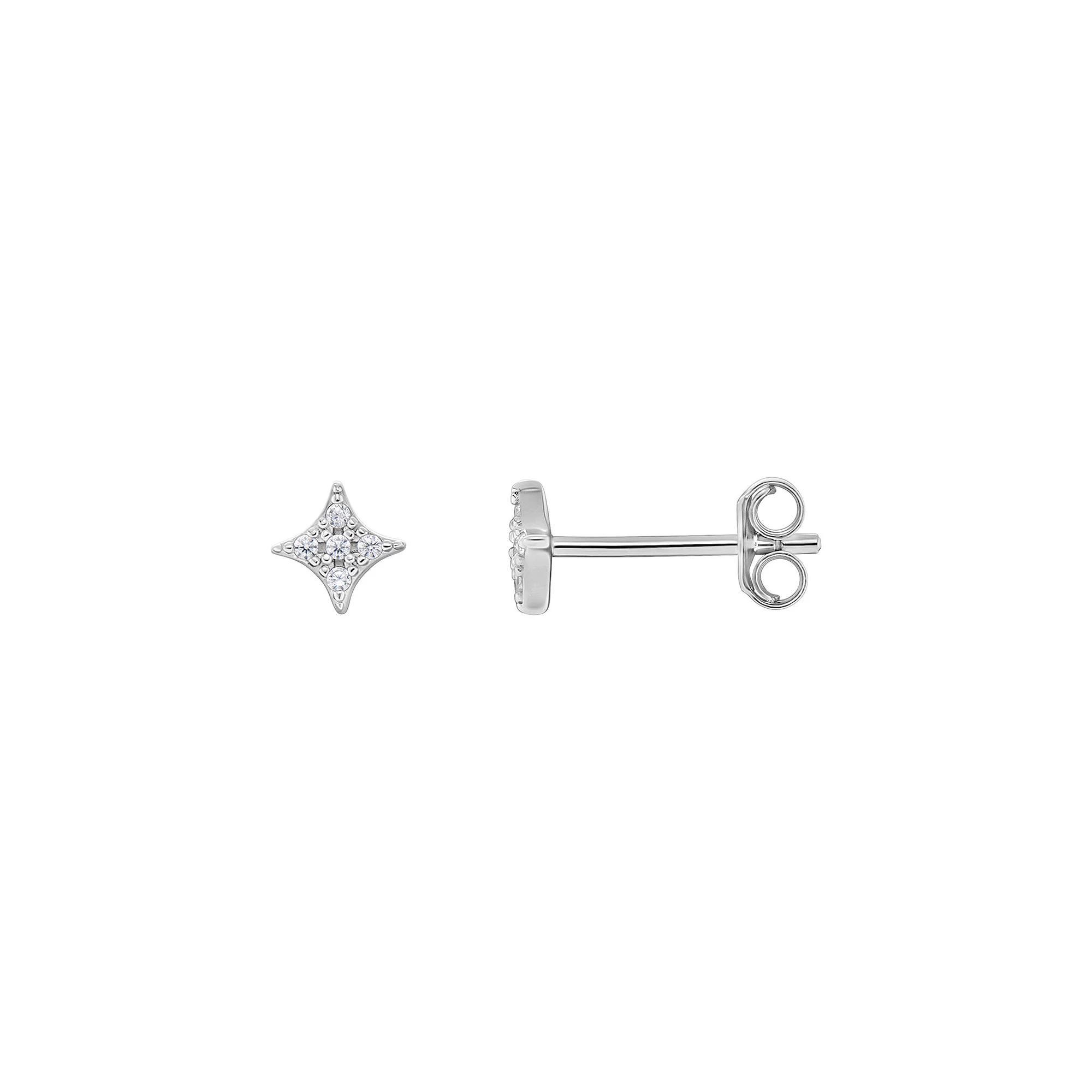 PRIMROSE Sterling Silver Pave Cubic Zirconia Diamond Shape Stud Earrings, Women's, Sterling Clear Product Image