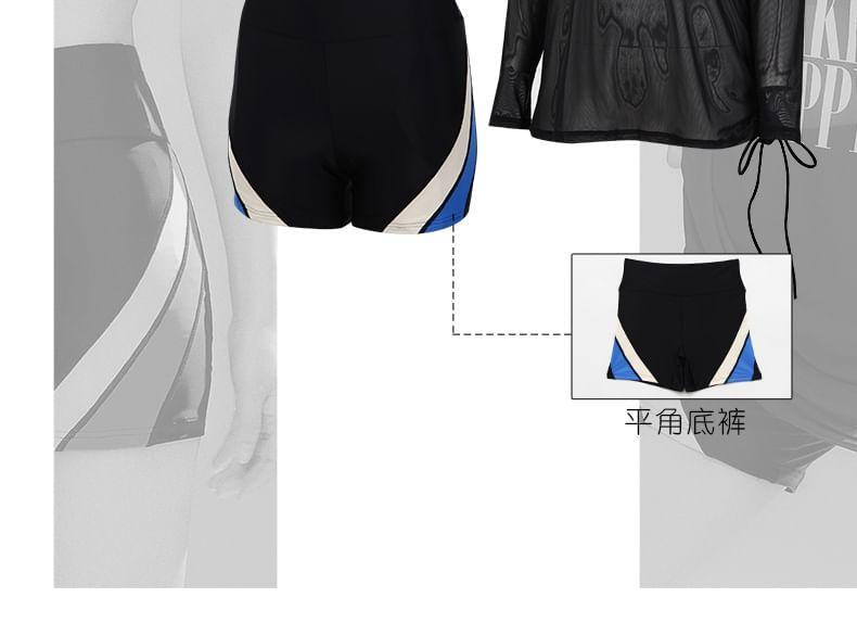 Set: Color Block Bikini Top + Bottom + Cover-Up Top Product Image