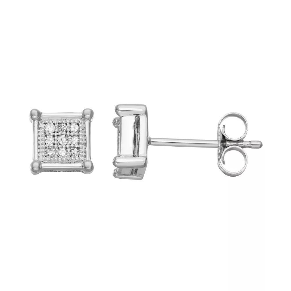 10k White Gold 1/10 Carat T.W. Diamond Square Stud Earrings, Women's, 10k Whgold Product Image
