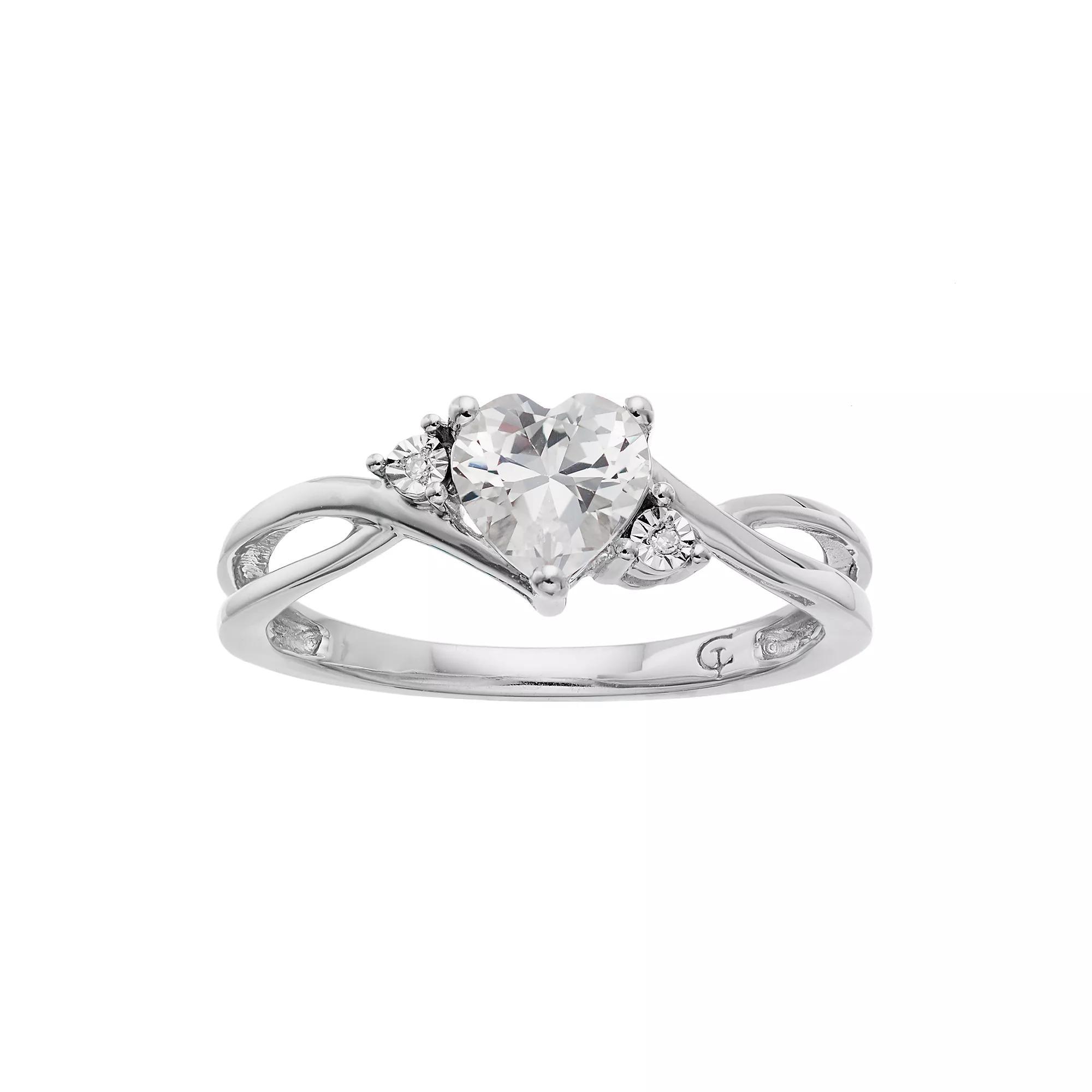 10k White Gold Lab-Created White Sapphire & Diamond Accent Swirl Heart Ring, Women's, Size: 7 Product Image