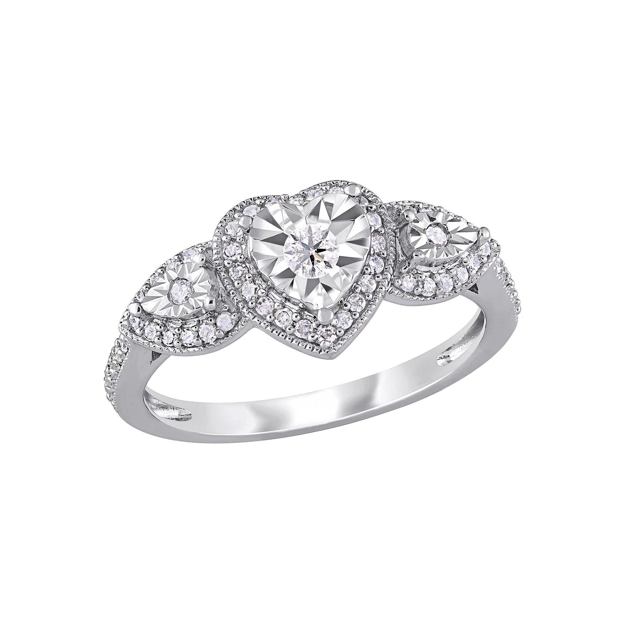 Stella Grace Sterling Silver 1/3 Carat T.W. Diamond Heart Halo Ring, Womens Product Image