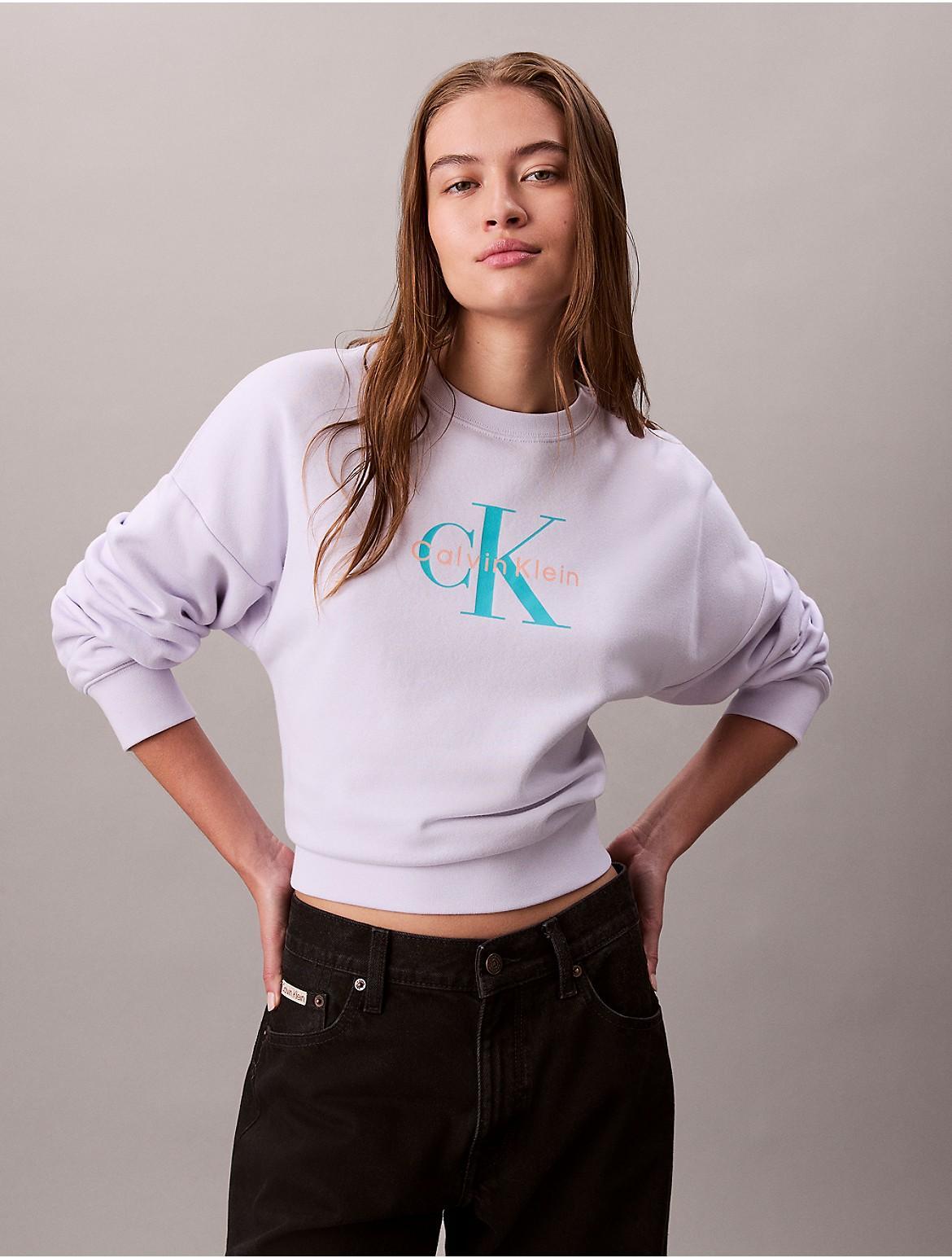 Calvin Klein Womens Fleece Monogram Logo Relaxed Sweatshirt - Purple Product Image