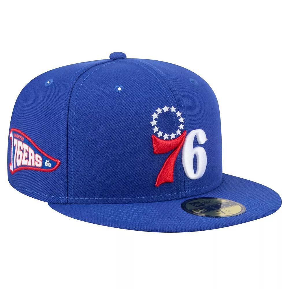 Men's New Era Royal Philadelphia 76ers Throwback Pennant 59FIFTY Fitted Hat, Size: 7 5/8, 76r Blue Product Image