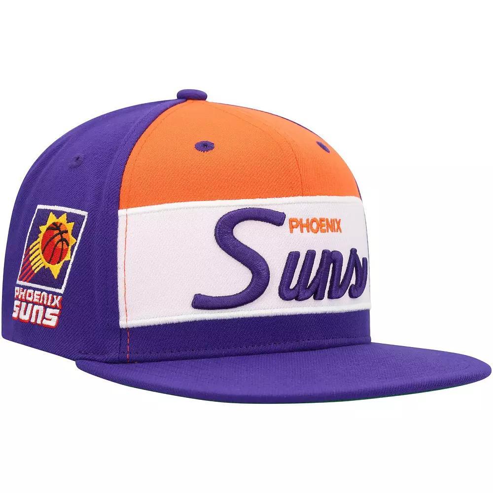 Men's Mitchell & Ness White/Purple Phoenix Suns Retro Sport Color Block Script Snapback Hat, Phx White Product Image