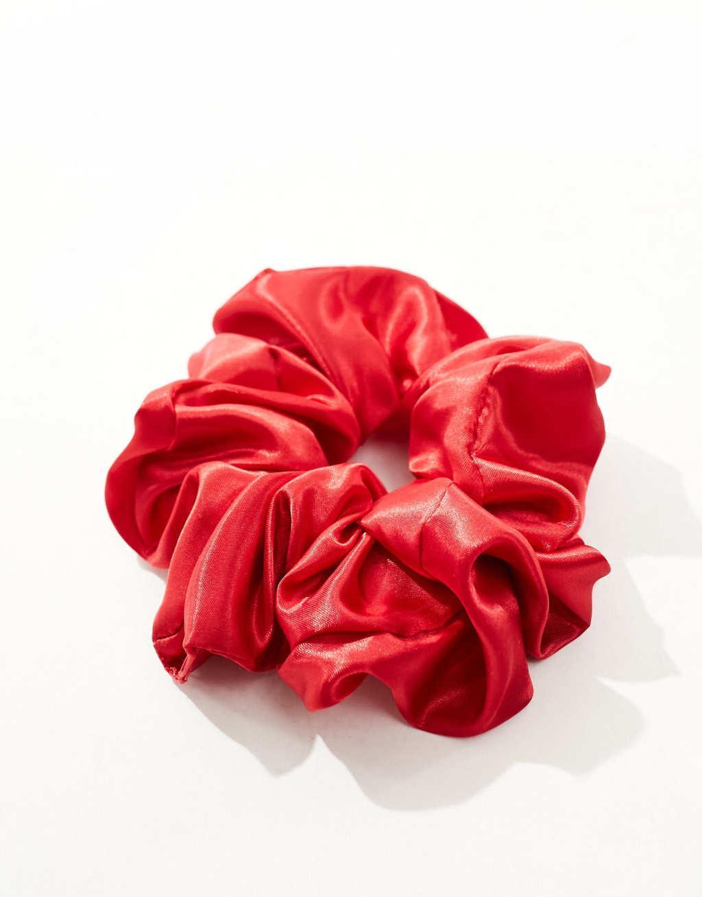 ASOS DESIGN satin scrunchie in red Product Image
