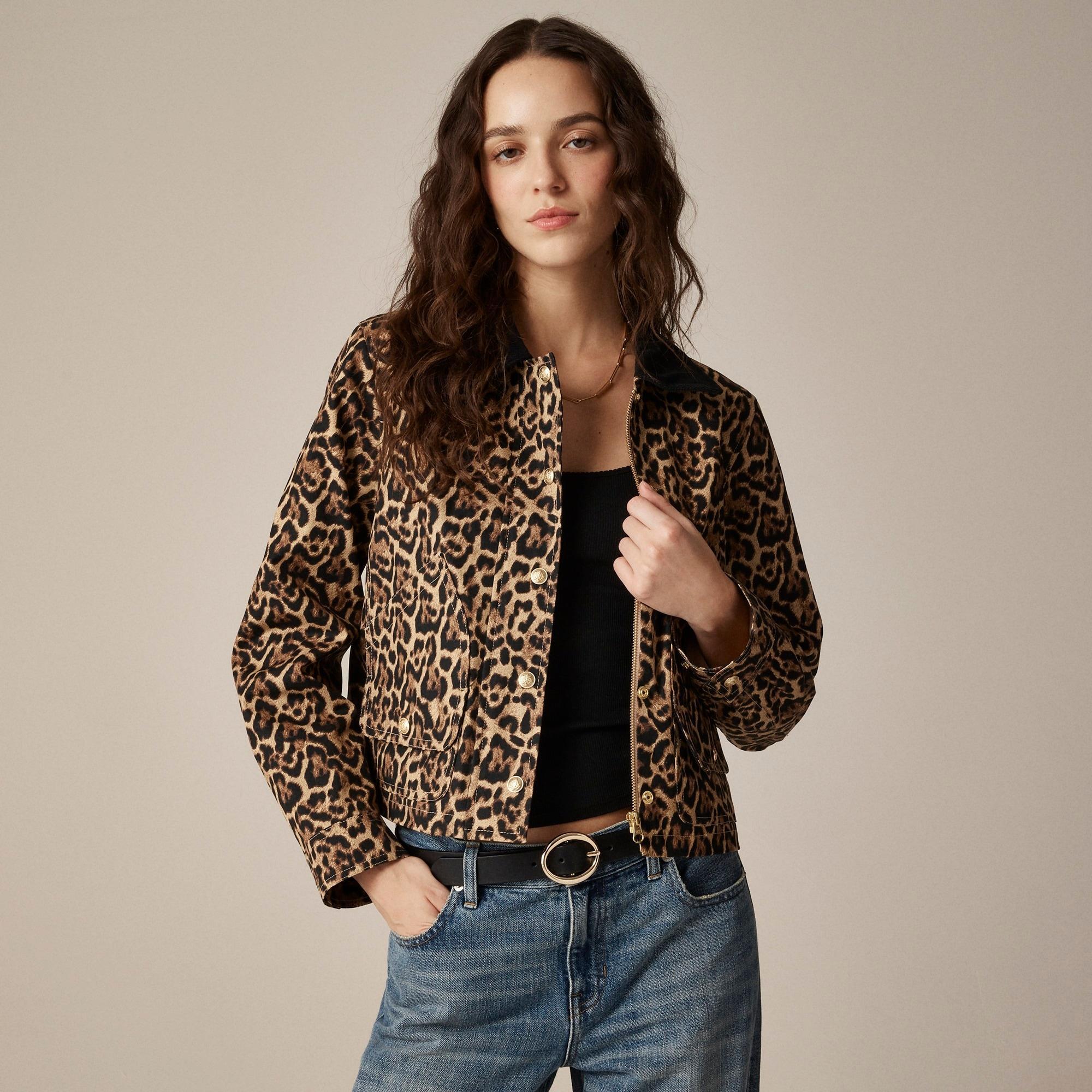 Short Barn Jacket™ in leopard cotton canvas Product Image