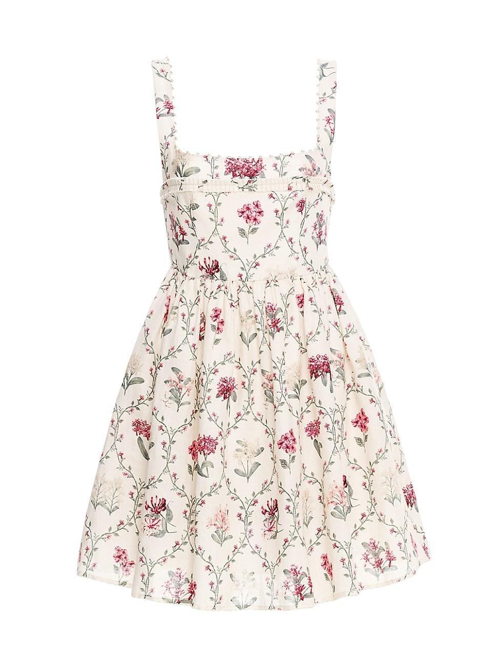 Womens Barbara Orquidea Embellished Linen Minidress Product Image