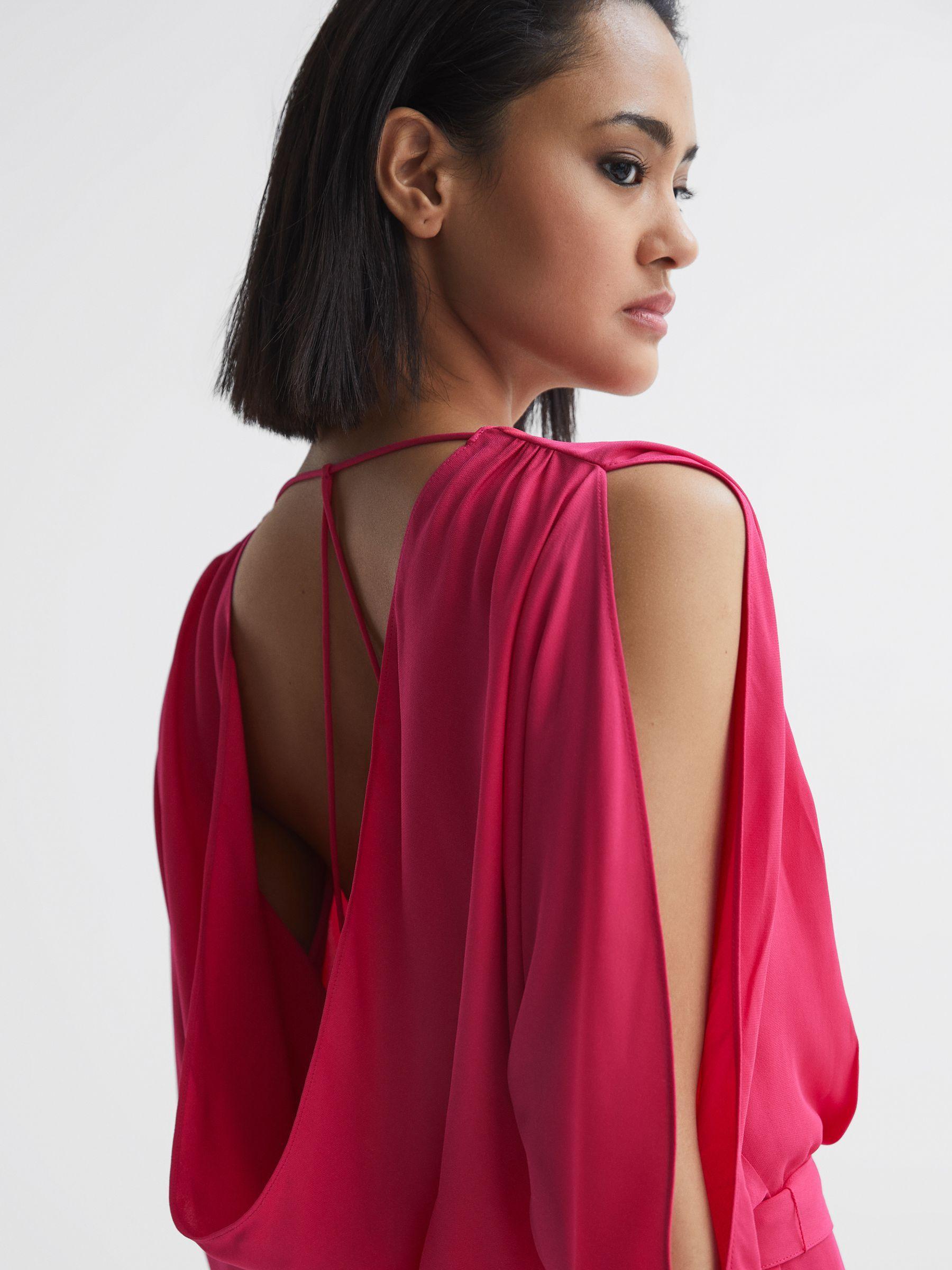 Open Back Split Sleeve Mini Dress in Bright Pink Product Image