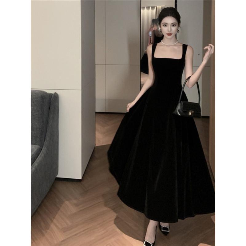 Sleeveless Square Neck Plain Maxi A-Line Dress Product Image