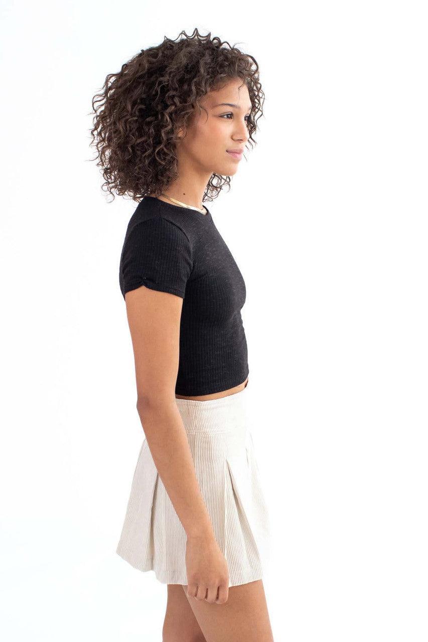 Black Knit Slub Rib Tee Product Image