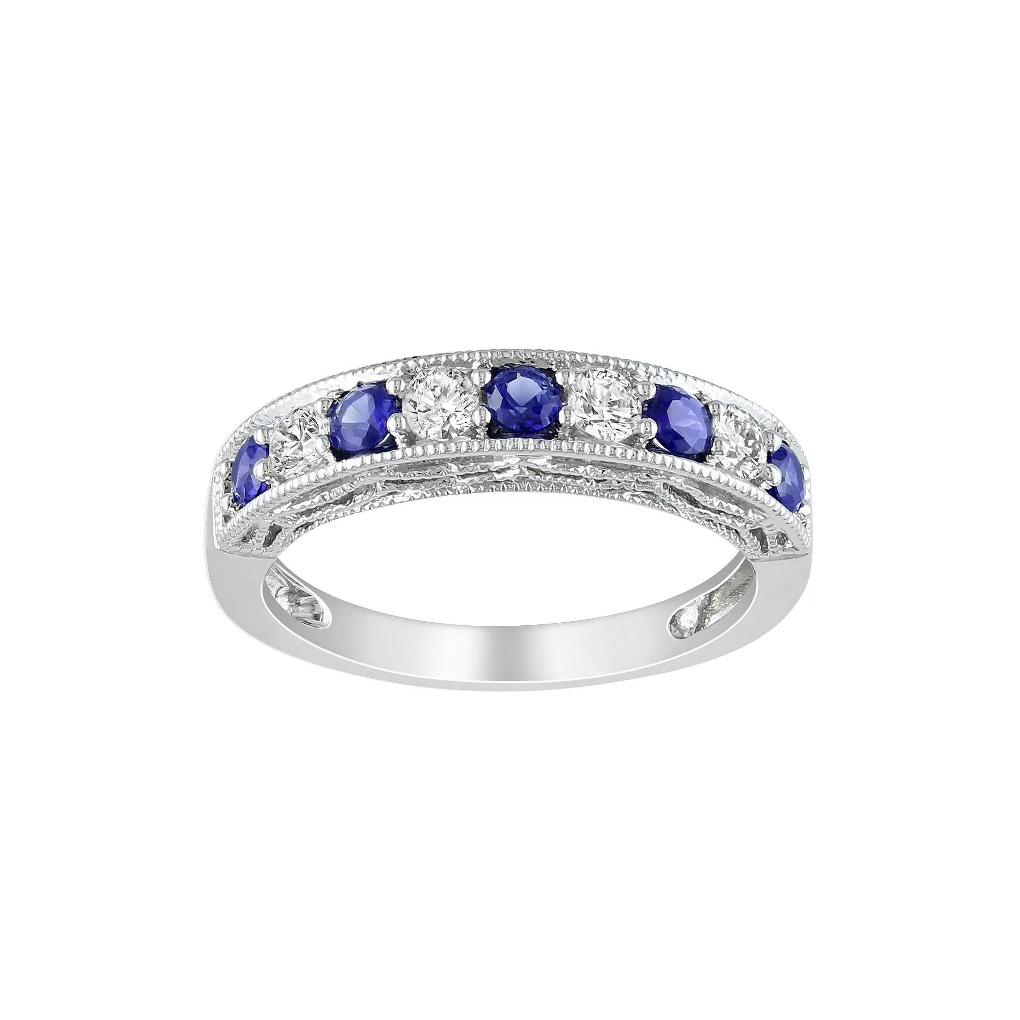 Stella Grace Sterling Silver Lab-Created Blue and White Sapphire Stack Ring, Womens Product Image