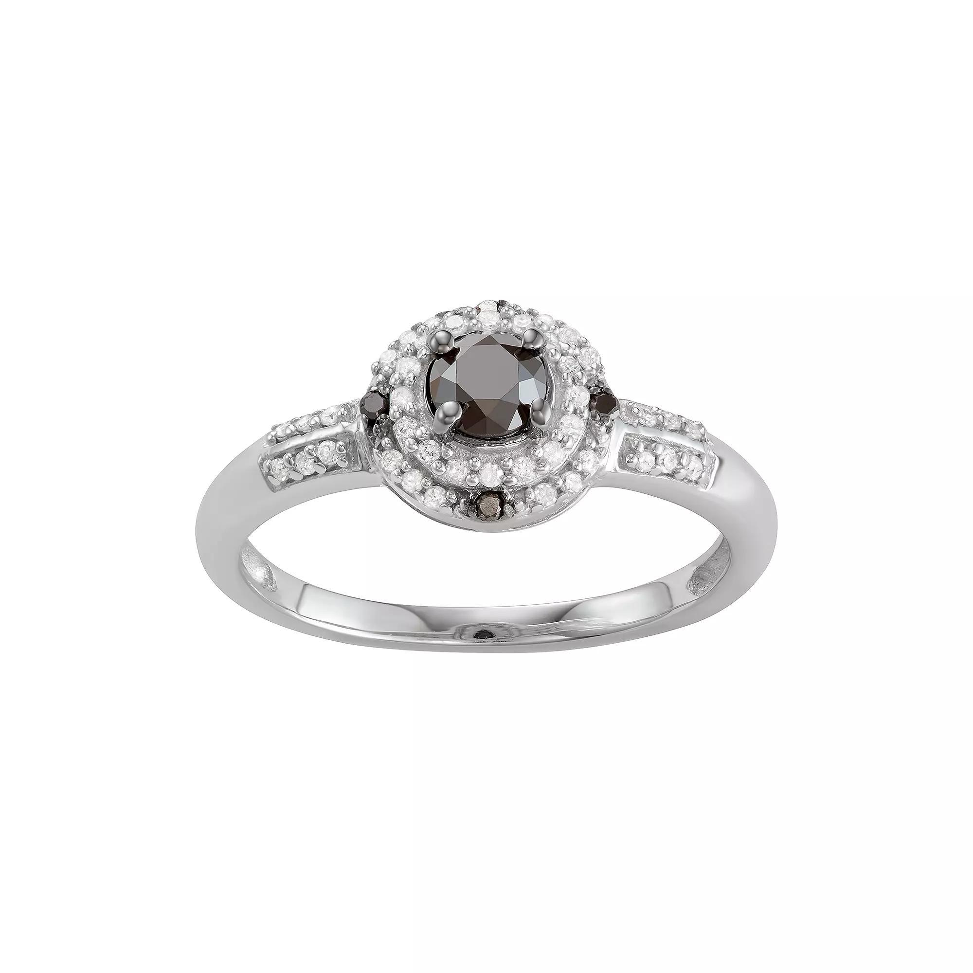 Jewelexcess Sterling Silver 1/2 C.T. Black & White Diamond Ring, Women's, Size: 7, Silvertone Product Image