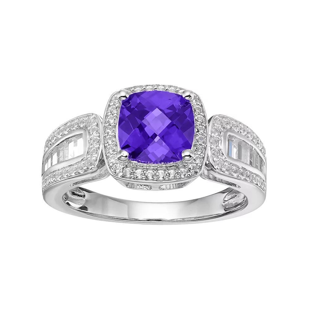 Sterling Silver Lab-Created Blue & White Sapphire Halo Ring, Women's, Size: 7 Product Image