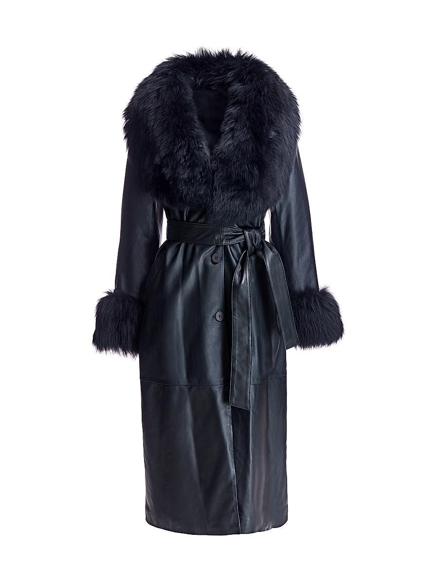 Womens Leather Trench Coat with Toscana Trim Product Image