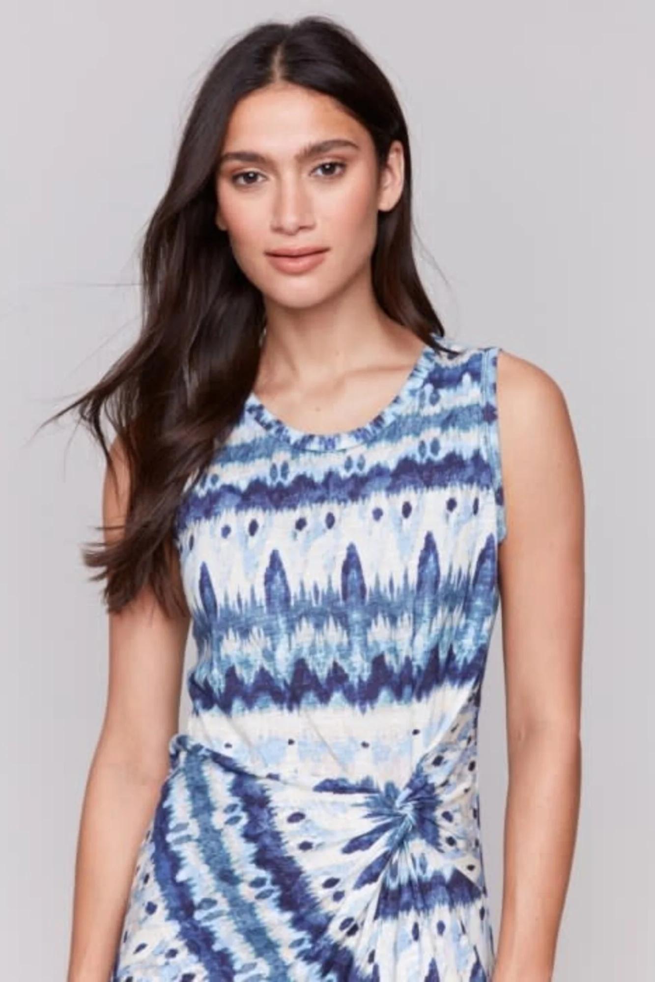 Sleeveless Round Neck Dress with Faux Knot Detail Product Image