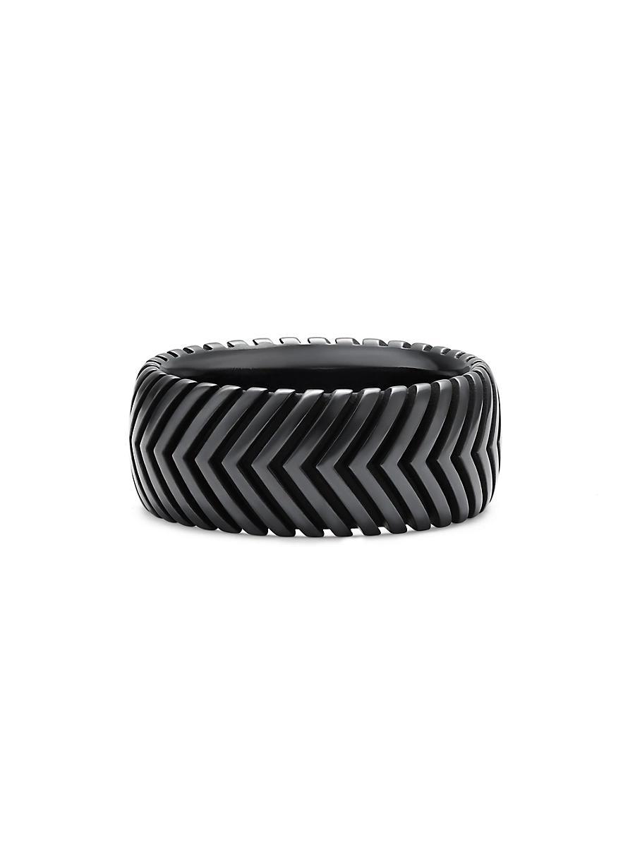 Mens Chevron Band Ring in Black Titanium, 10mm Product Image