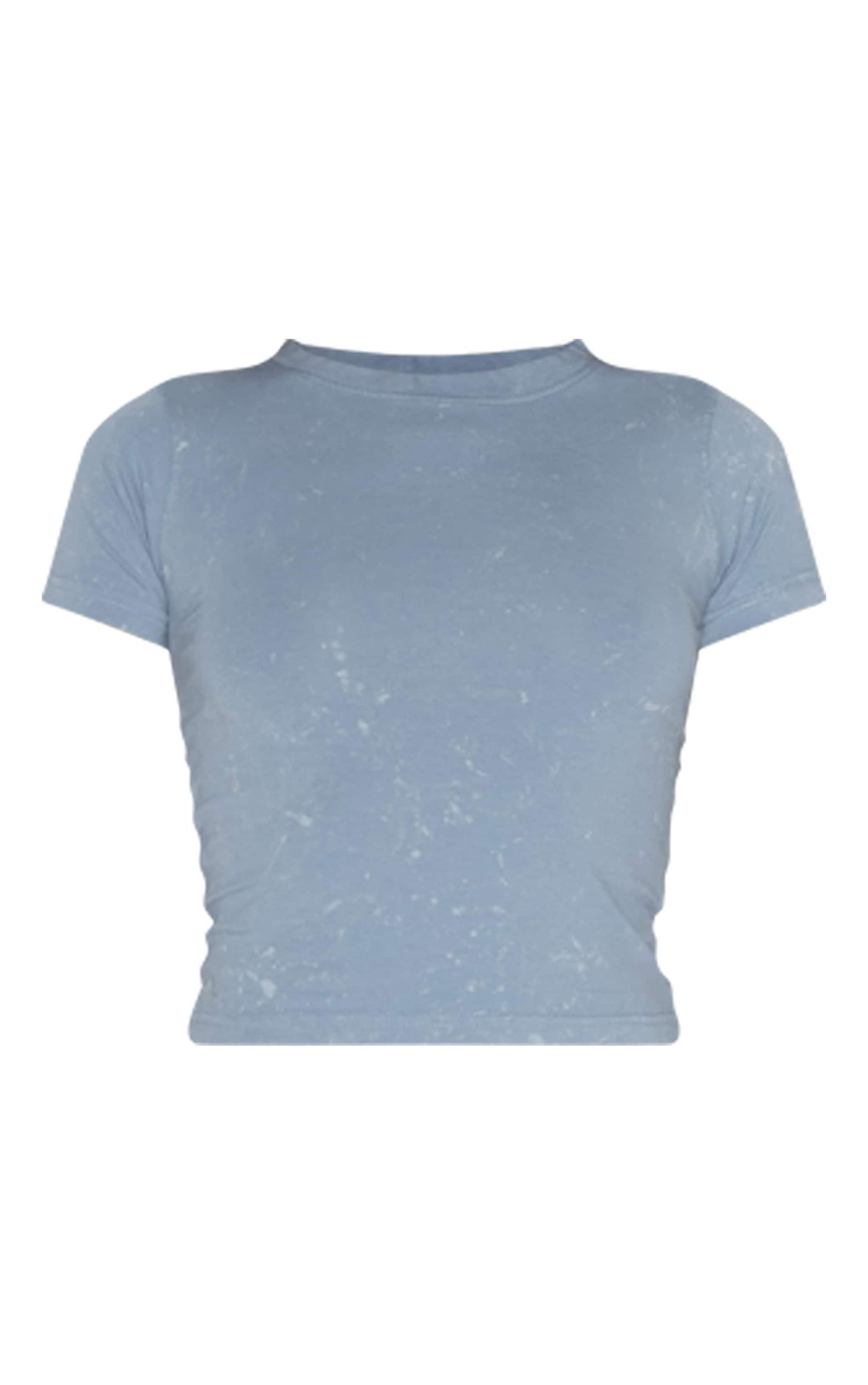  Blue Washed Longline Cotton Fitted T-shirt Product Image