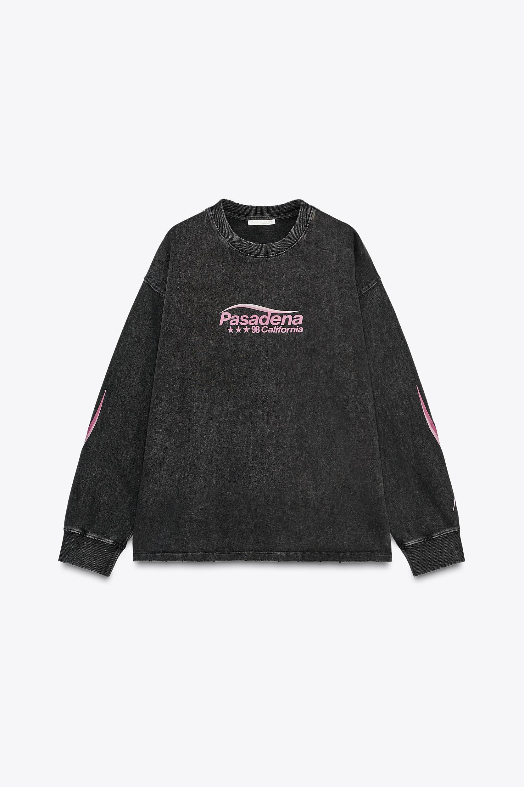 WASHED EFFECT T-SHIRT WITH SLOGAN Product Image