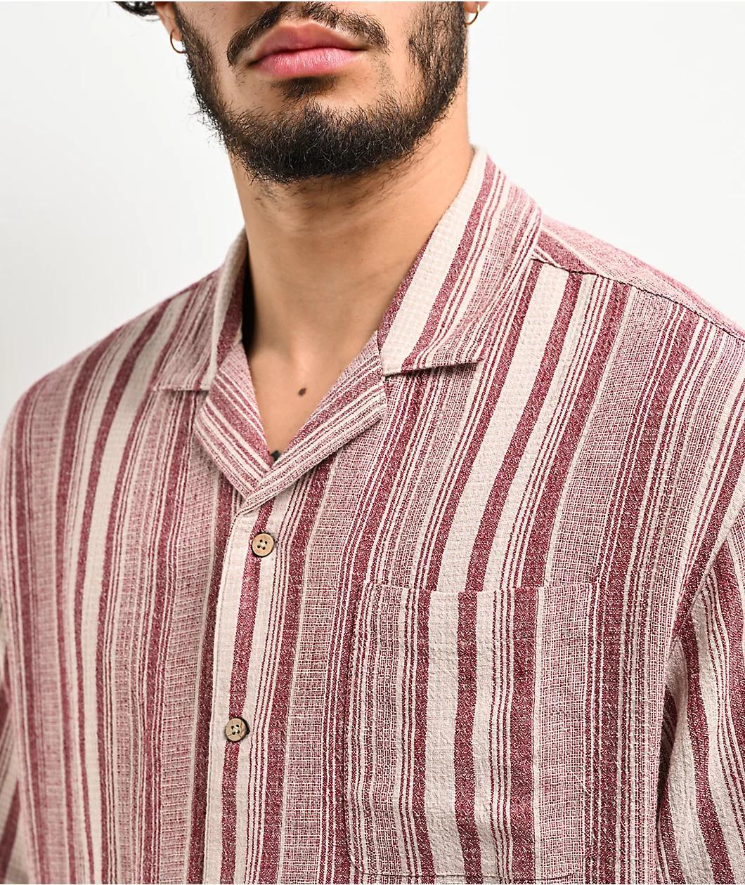 Brixton Bunker Striped Woven Red Short Sleeve Button Up Shirt Product Image