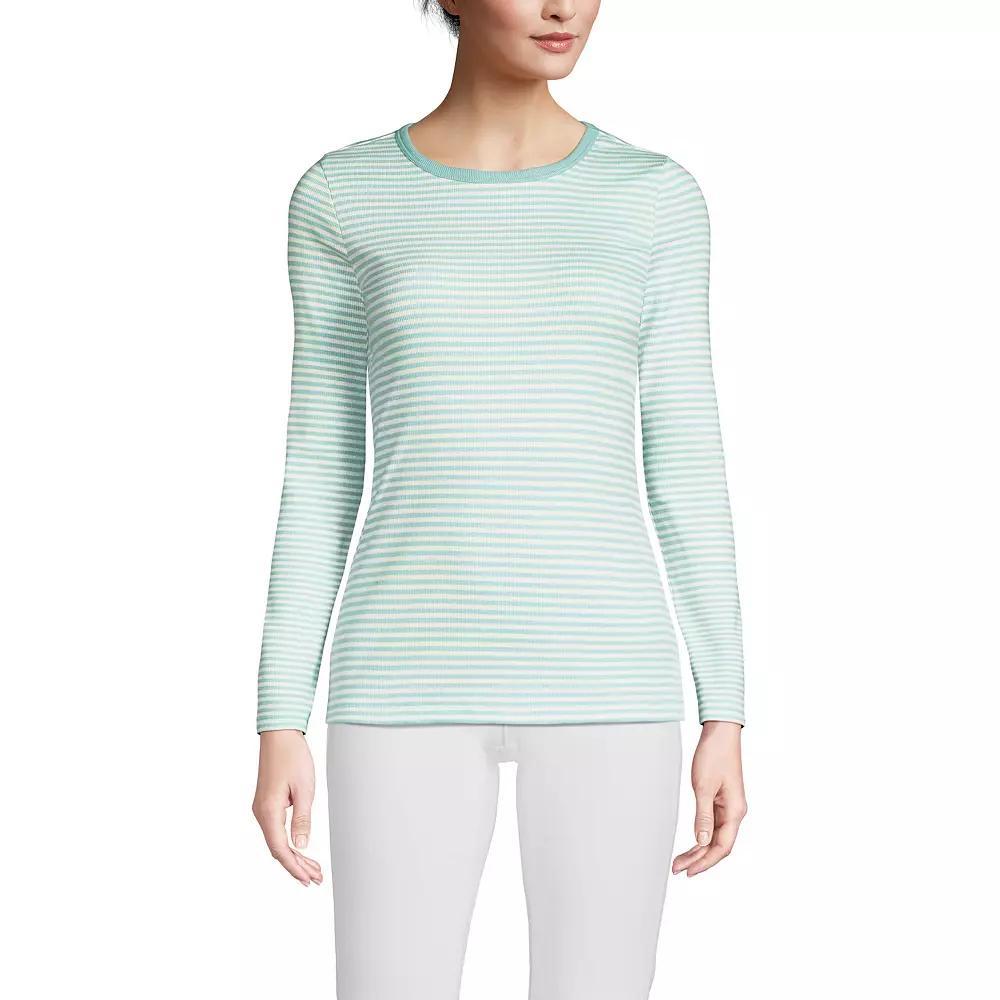Women's Lands' End Micro Rib Tee, Size: Large, Blue Mini Stripe Product Image