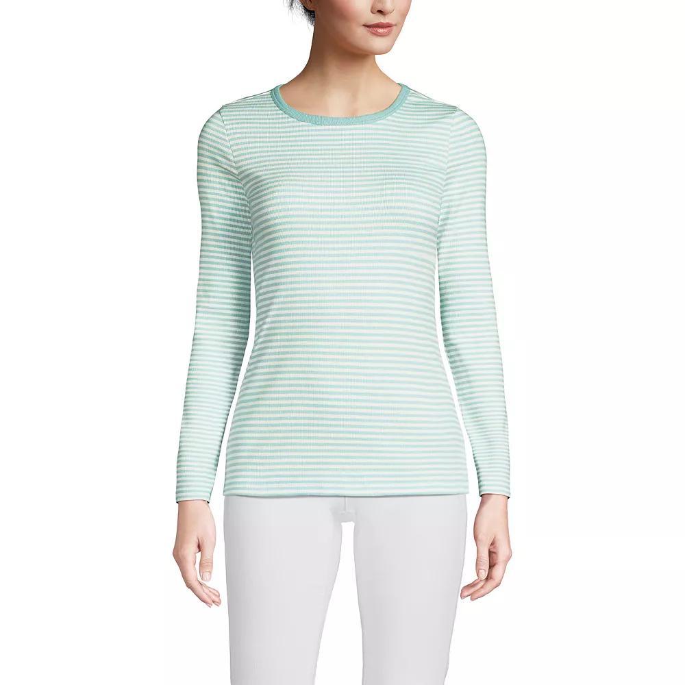 Women's Lands' End Micro Rib Tee, Size: Large, Blue Mini Stripe Product Image