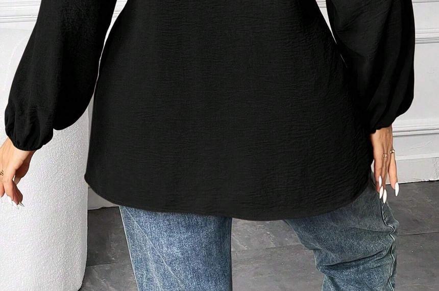 Plus Size Long-Sleeve V-Neck Plain Blouse Product Image
