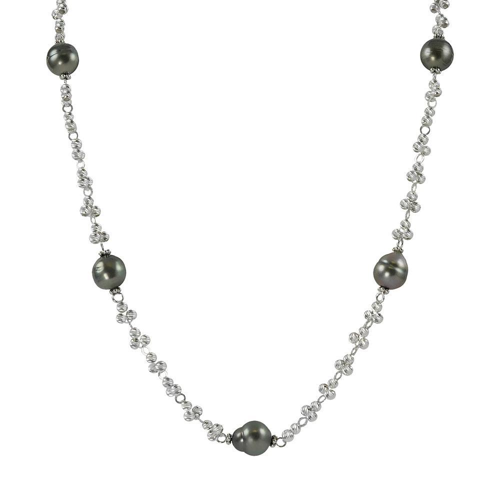 Sterling Silver Tahitian Cultured Pearl Bead Station Necklace, Womens Product Image