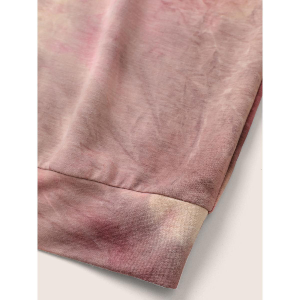 Plus Size Tie Dye Round Neck Sweatshirt Women Burgundy Casual Non Round Neck Everyday Sweatshirts BloomChic 18-20/2X Product Image