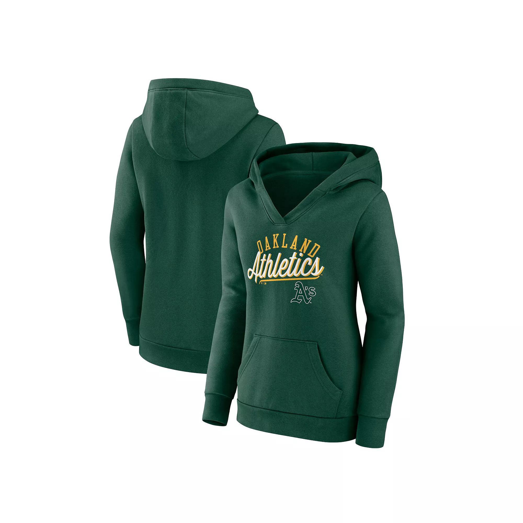 Women's Fanatics Branded Green Oakland Athletics Simplicity Crossover V-Neck Pullover Hoodie, Size: Medium, Team Product Image