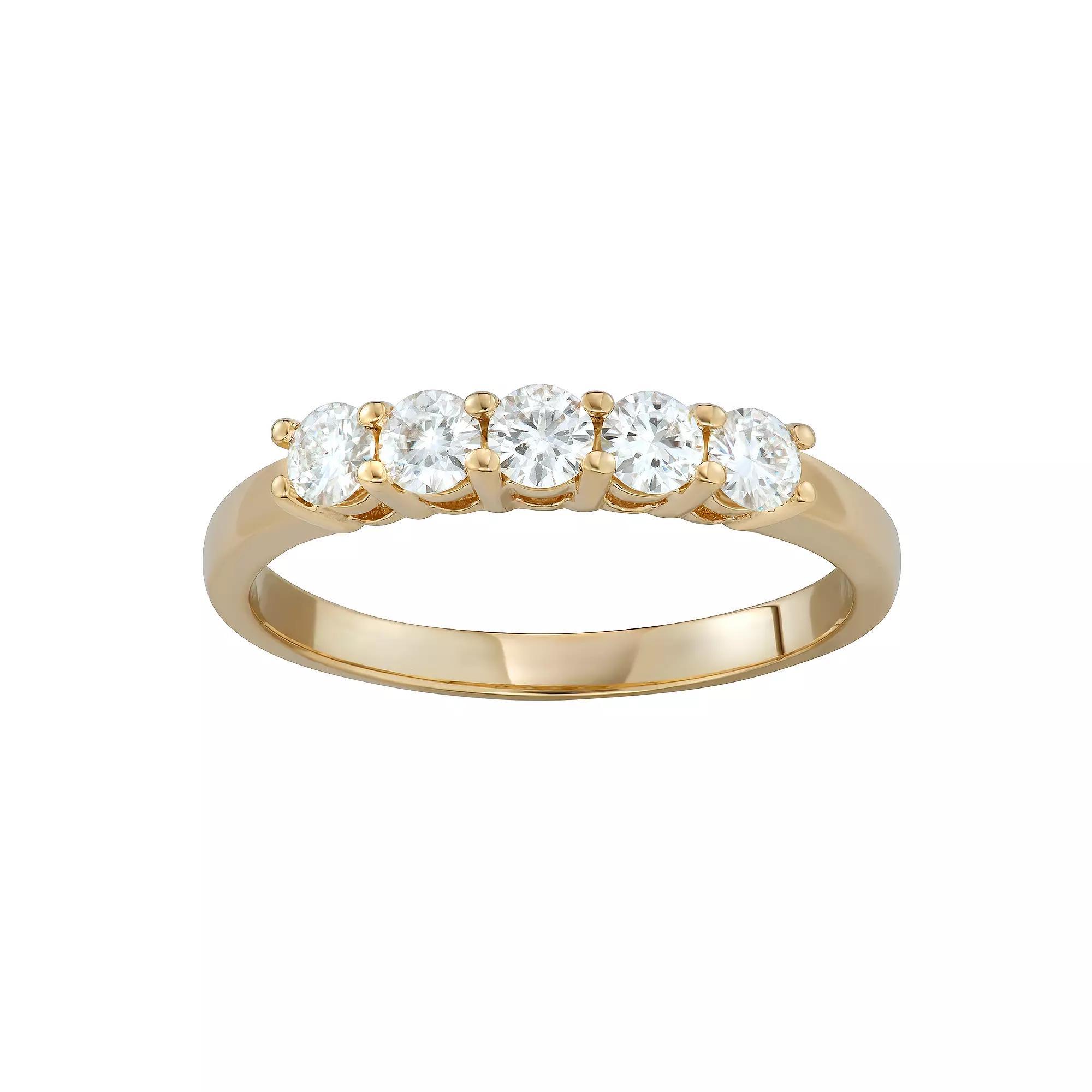 Charles & Colvard 14K Gold 1/2 Carat T.W. Lab-Created Moissanite 5 Stone Band, Women's, Size: 6, Yellow Product Image