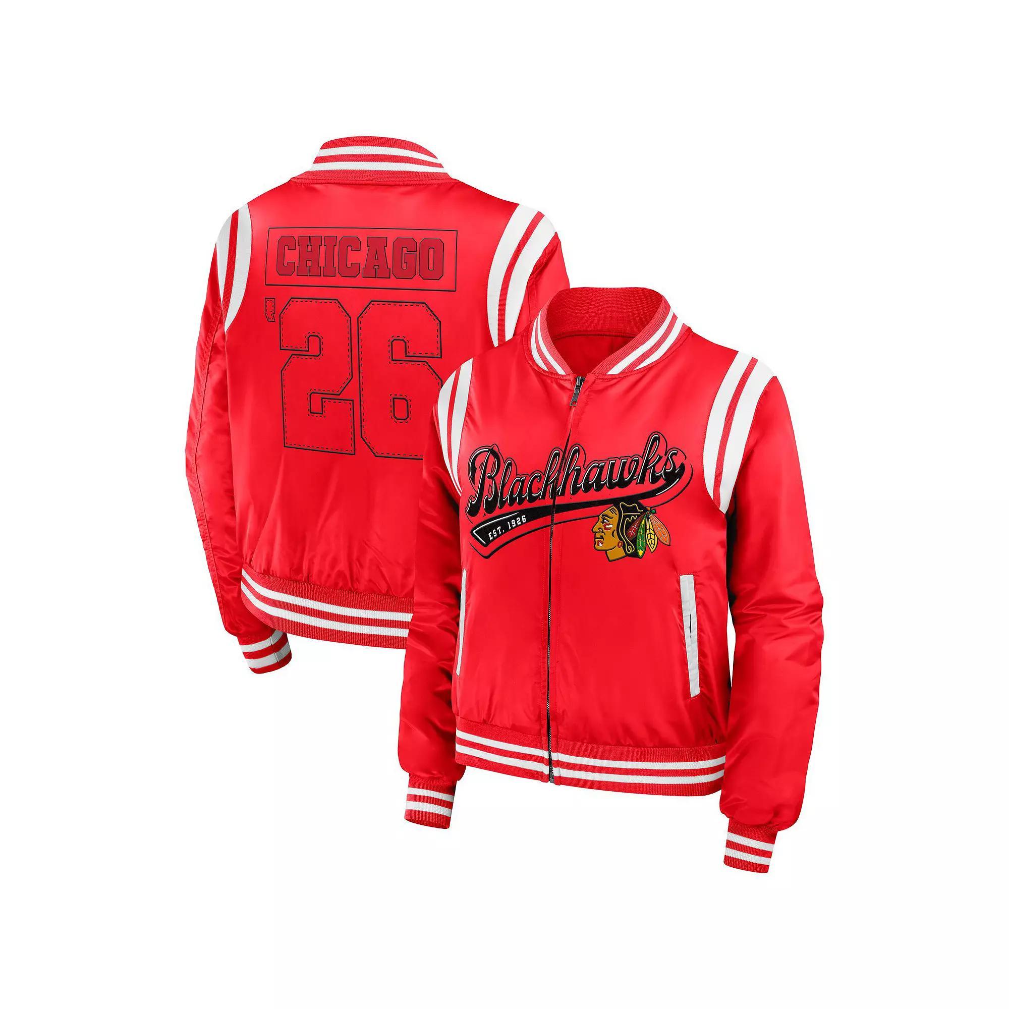Women's WEAR by Erin Andrews  Red Chicago Blackhawks Baller Full-Zip Bomber Jacket, Size: 2XL Product Image