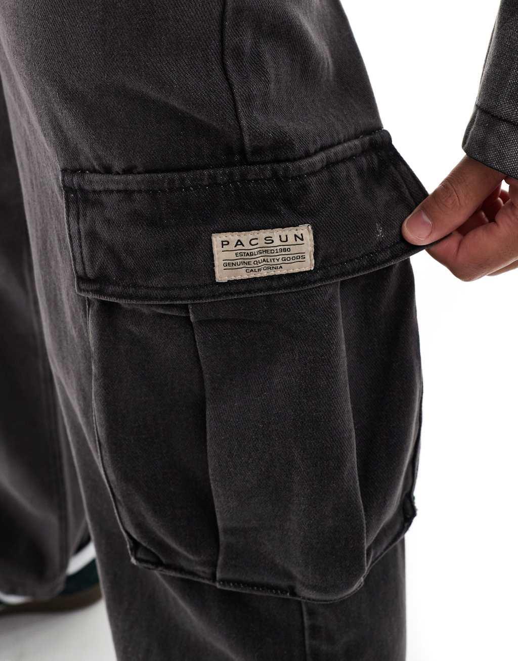 Pacsun patch pocket wide leg cargo pants in washed black Product Image
