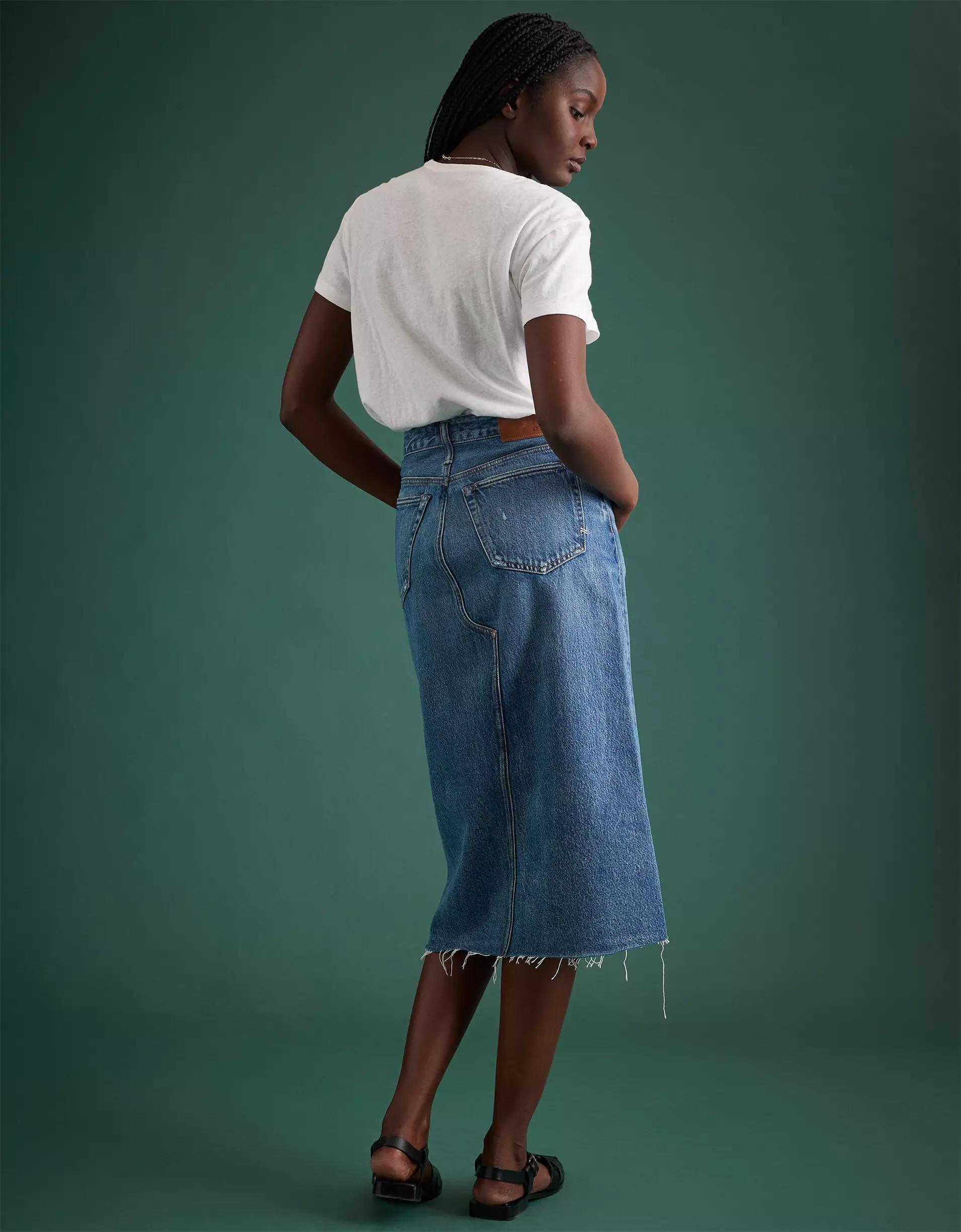 AE77 Premium Denim Midi Skirt Product Image