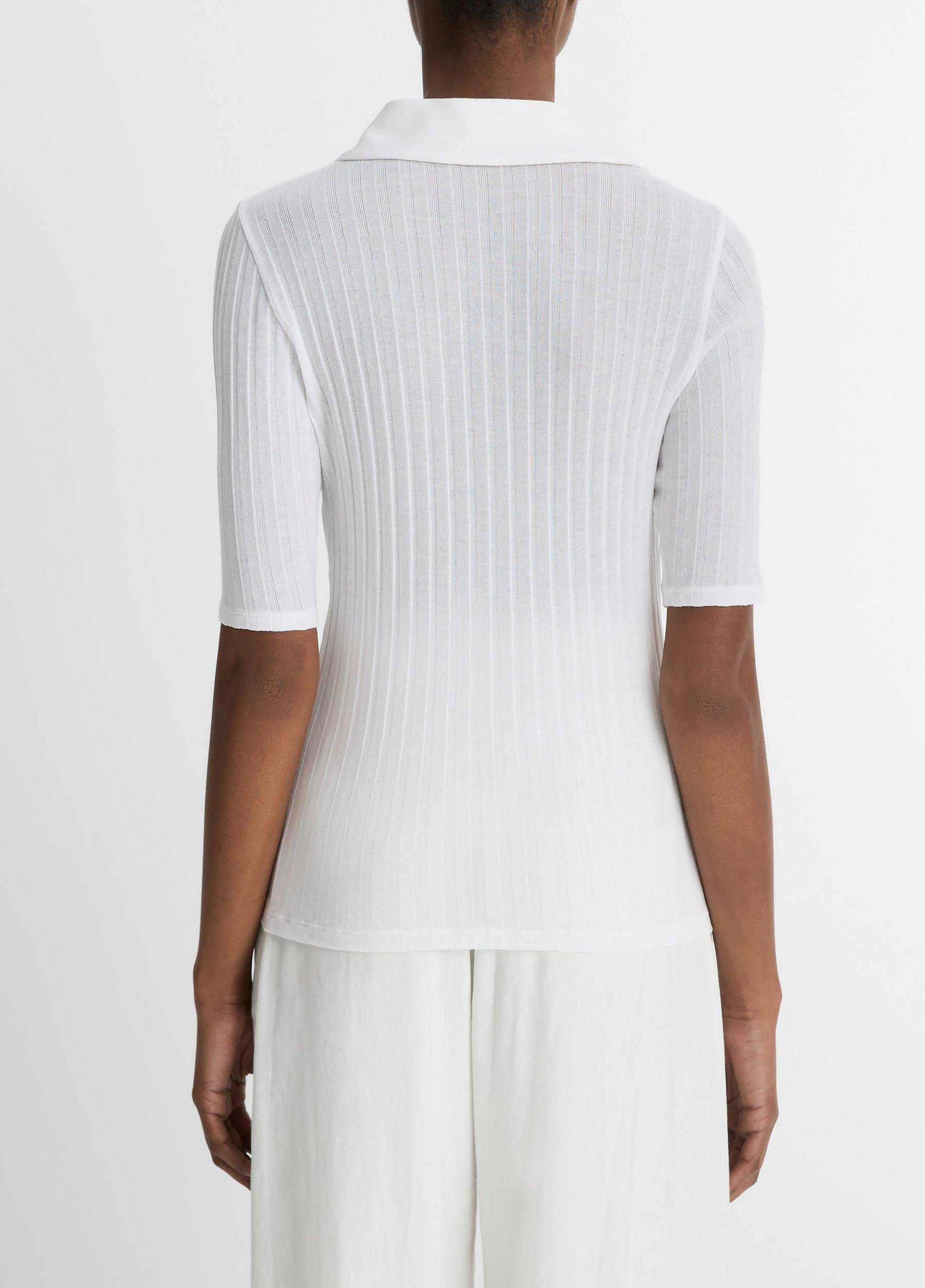 Womens Cotton Elbow-Sleeve Polo Shirt, Optic White, Size L Vince Product Image